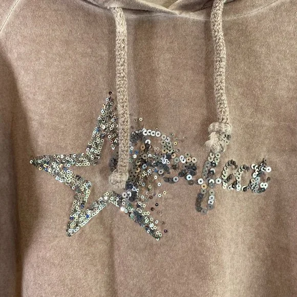 Made in Italy Light Brown Sequined Long Sleeve Hoodie Top NWOT Size Large - Picture 2 of 15